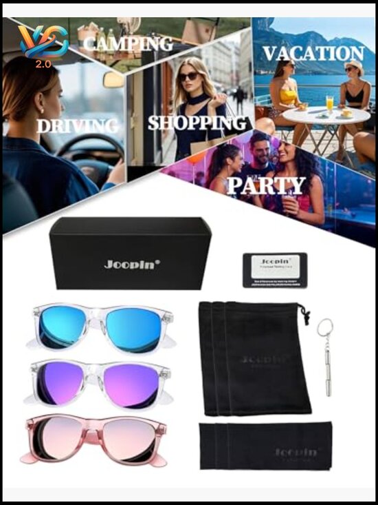 3 Pack Square Sunglasses Polarized UV Protection Trendy Shades for Women Men